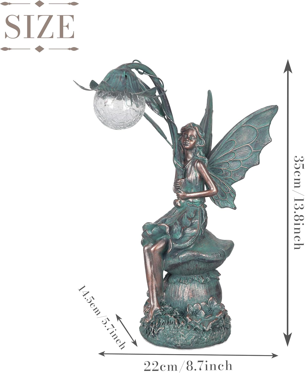 TERESA'S COLLECTIONS Garden Statues Fairy Sculptures & Statues, Outdoor Solar Light Garden Decor Resin Patina Bronze