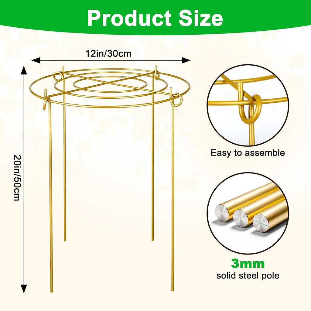 6 Pack Peony Cages and Supports, 12'' x 20'' Metal Removable Grid Flower Support Cage Set, 4-Leg Outdoor Plant Stake