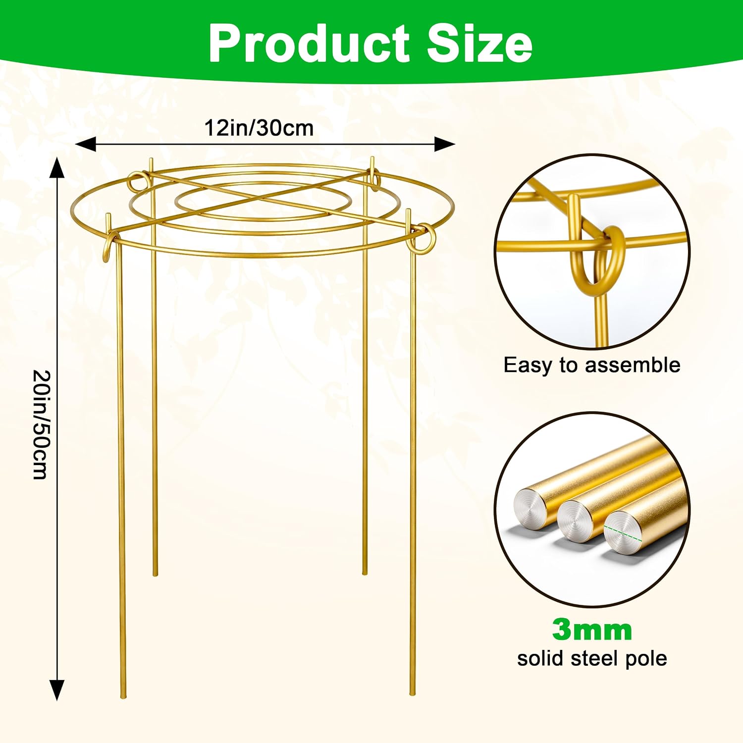 6 Pack Peony Cages and Supports, 12'' x 20'' Metal Removable Grid Flower Support Cage Set, 4-Leg Outdoor Plant Stake
