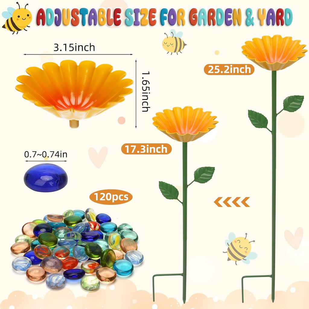 12 Pack Bee Watering Station, Bee Feeder for Garden Metal Butterfly Water Feeder Colorful Flower Design Bath Bowl with