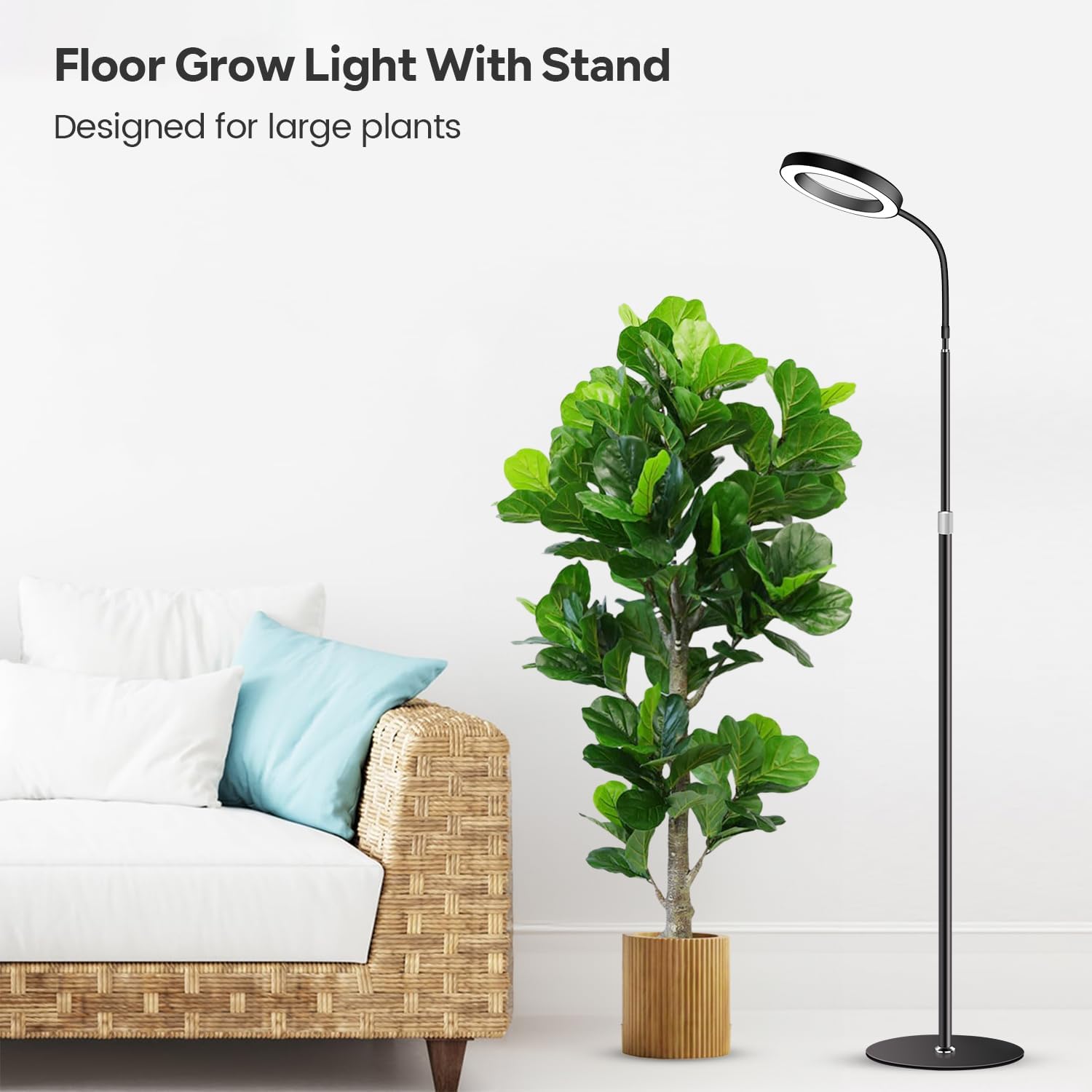 Grow Lights for Indoor Plants, Full Spectrum with Stand, 80 LEDs | 6000K Floor Plant Light, 3 Color Modes, Timer