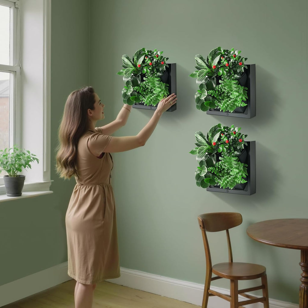 Wall Mounted Planter, Vertical Garden with 4 Grow Pots | Ready-to-use wall planter with 4 pots for herbs, succulents