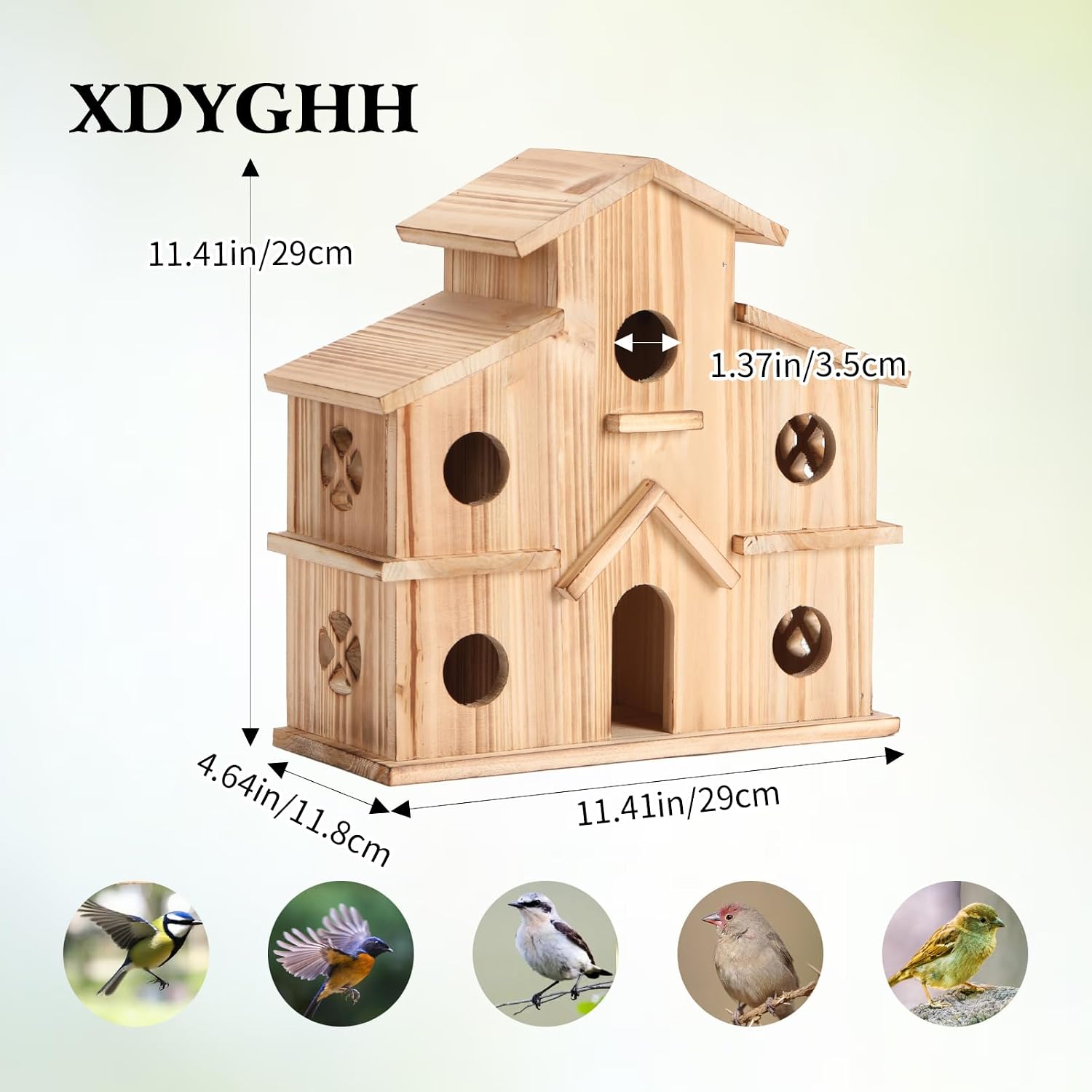 Bird Houses for Outside, 6-Holes Multi-Chamber Birdhouse for Finches Wrens Chickadees, 1.37" Entrance Holes, Decorative