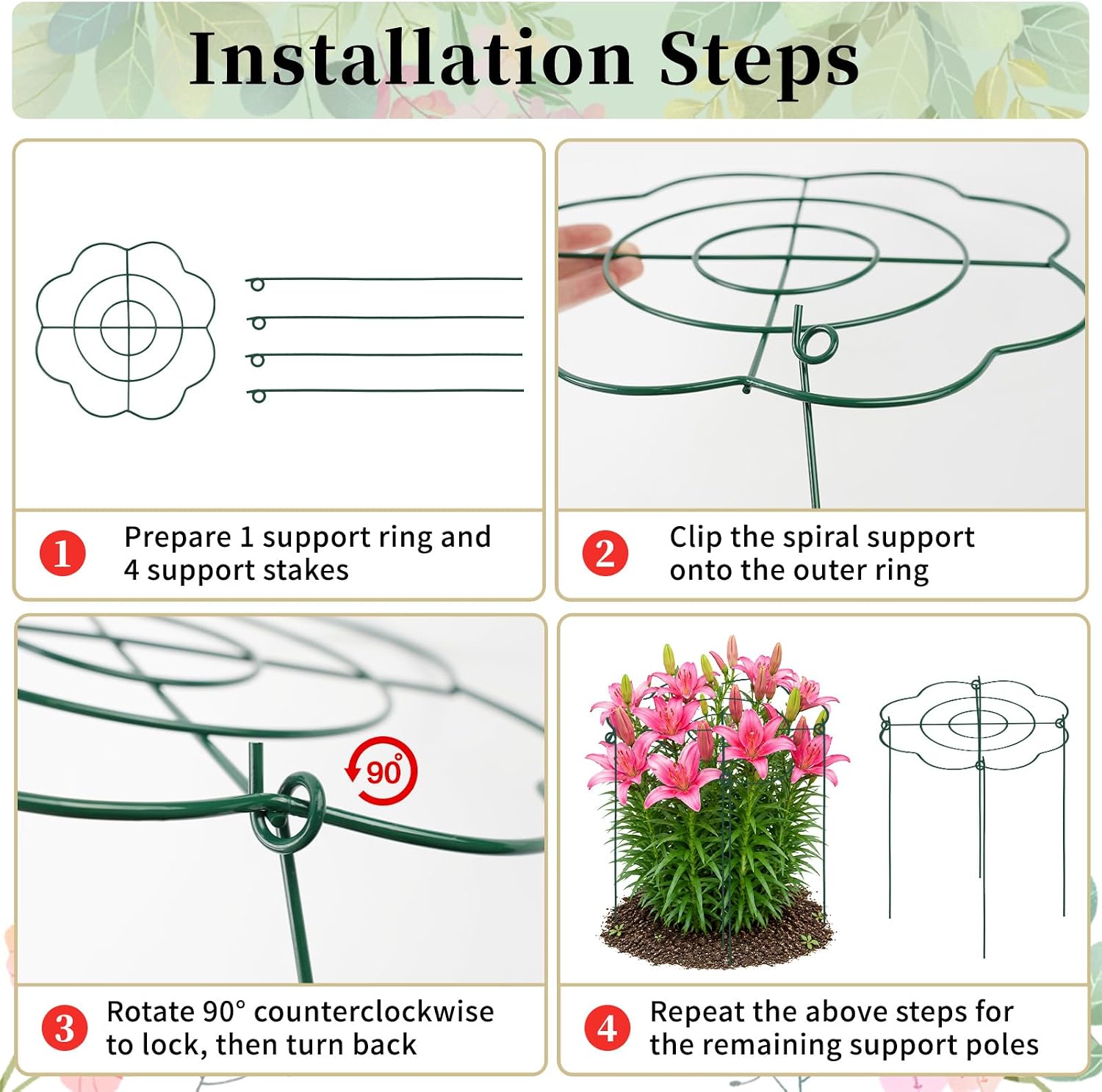 6-Pack Peony Cages and Supports, 12"x16" Plant Support Rings | Heavy-Duty Grow-Through Plant Support for Peonies