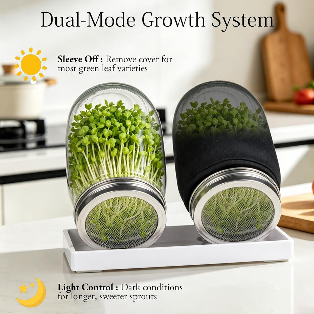 SheeChung 2 Pack Sprouting Jar Kit with Stainless Steel Sprouting Lids | 32 Oz Wide Mouth Mason Jars Sprouting Kit with