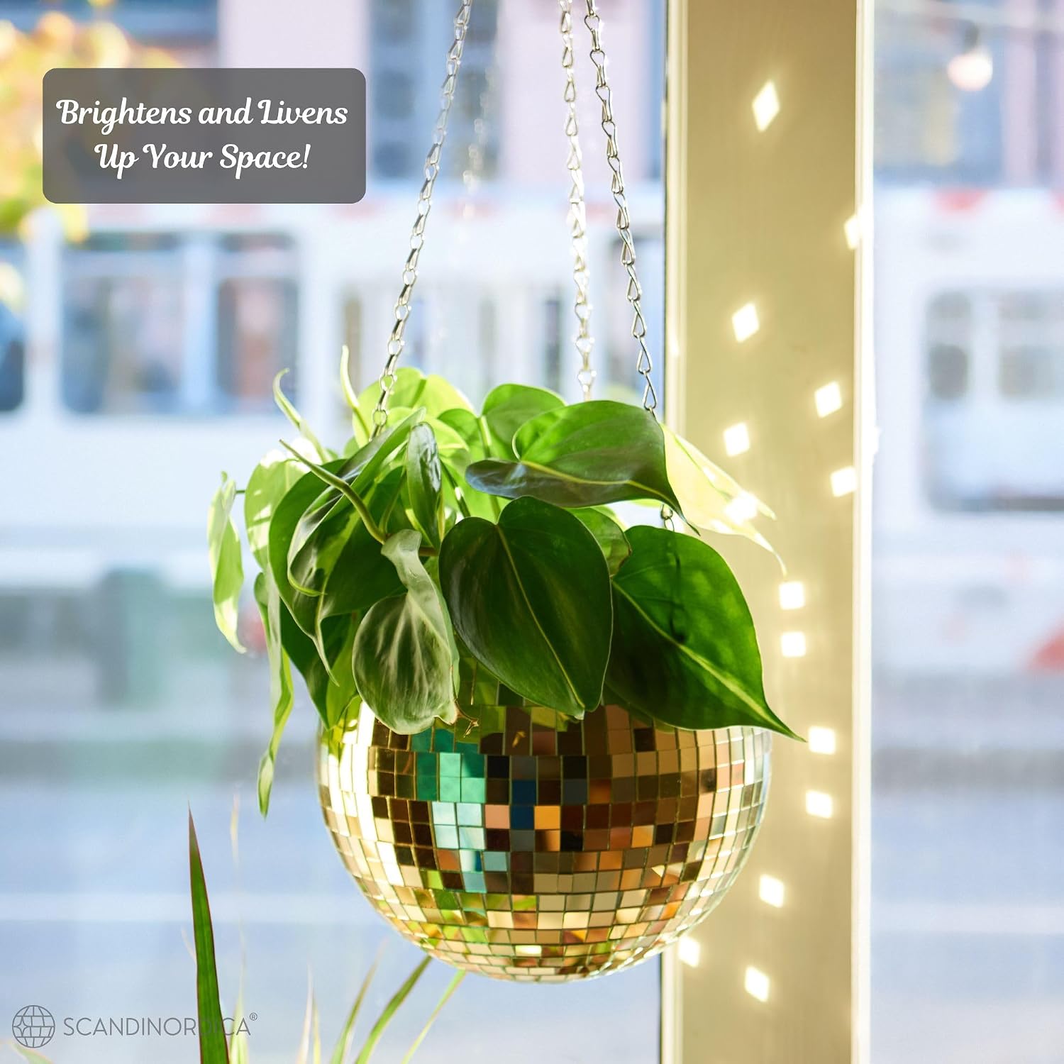 Disco Ball Planter – Disco Ball Plant Hanger, Mirror Disco Planter with Chain, Macrame Hanger, Acrylic Stand and Insert