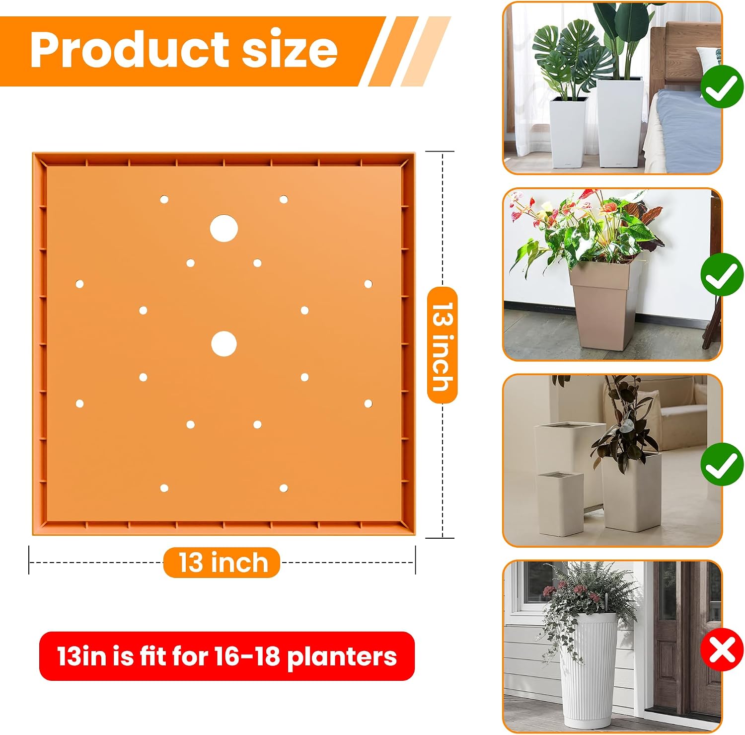 2-Pack Square Planter Insert for Large Pots, 13 Inch | Use Less Potting Soil, Planter Accessories for Indoor & Outdoor