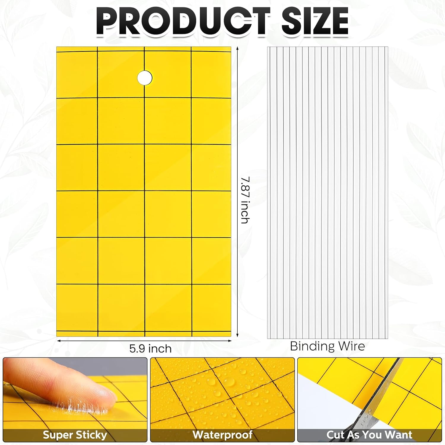 Qualirey 100 Pcs 6'' X 8'' Sticky Trap for Gnats Dual Side Sticky Fruit Fly Trap with Tie Plant for Flying Insect