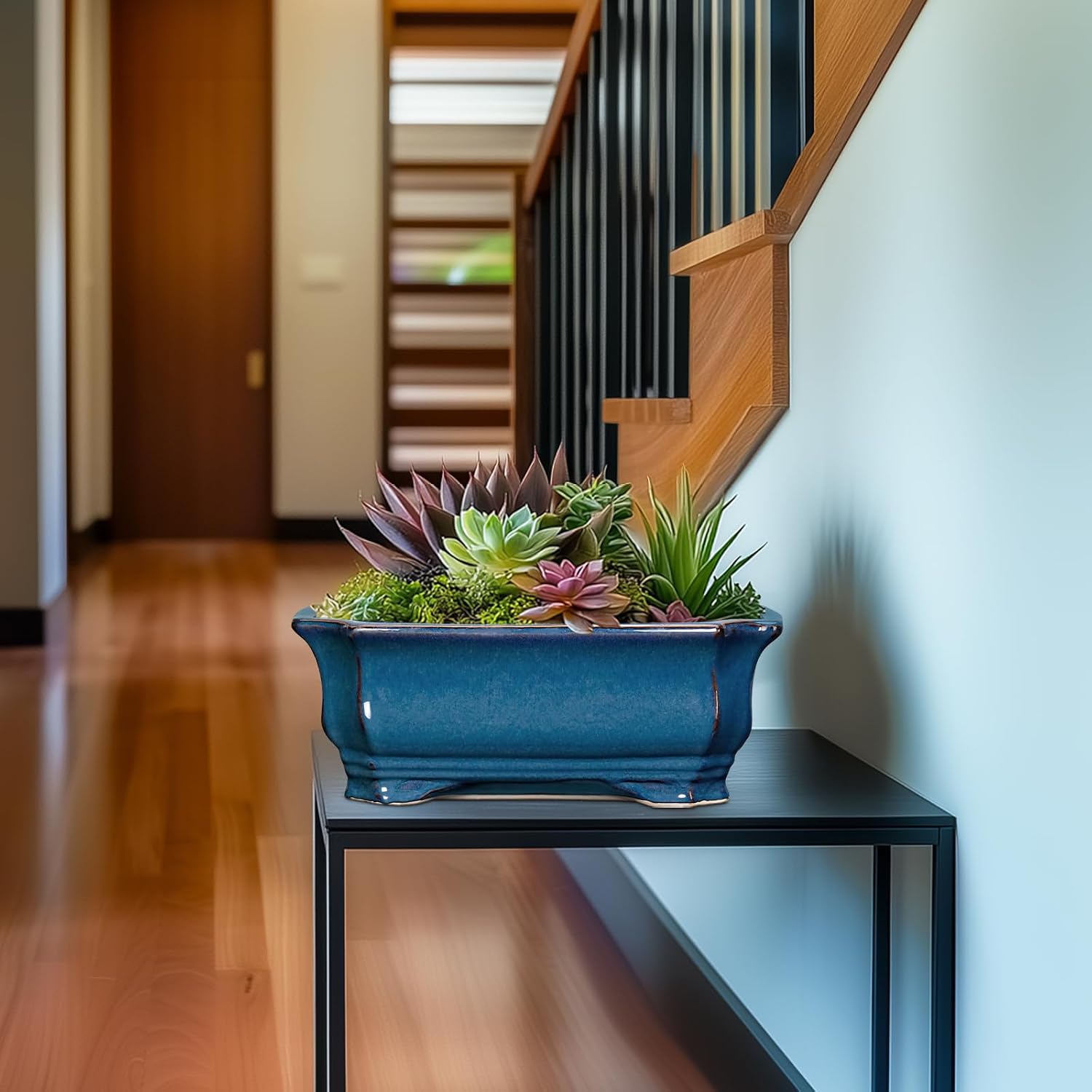 Bonsai Pots 11.6 Inch - Ceramic Succulent Pots with Drainage Hole, Rectangular Planter for Indoor Outdoor, Decorative