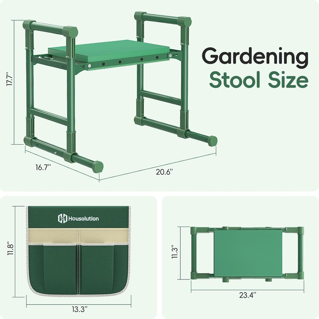 Housolution Garden Kneeler and Seat with Anti-Tipping Extendable Legs | Foldable and Portable Garden Stool with 2 Tool