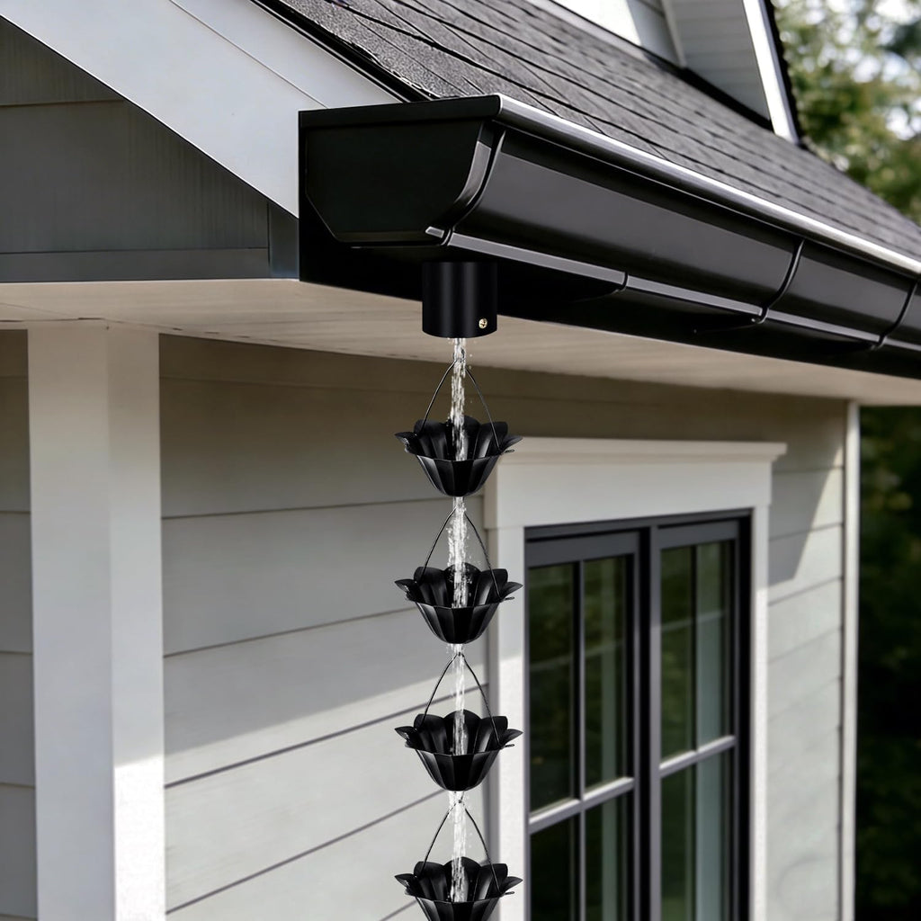 Rain Chains for Gutters Outside Black with Adapter 8.5FT 16 Cups | Rain Catcher Chain for Heavy Rain,Rust