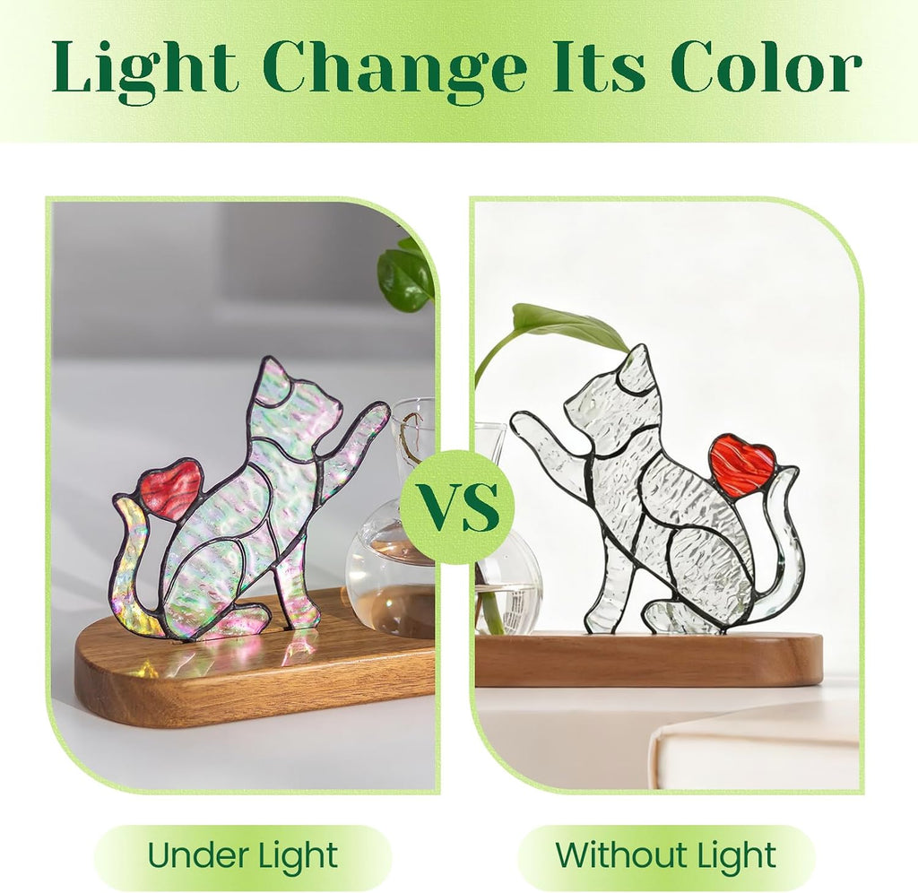 Hewory Handmade Cat Planter: Iridescent Stained Glass Propagation Stations | Cat Gifts for Women, Plant Lovers, Decor