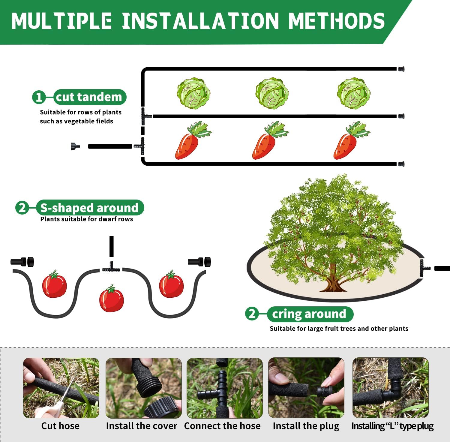 1/2’’ Soaker Hose for Garden 150 Ft, Heavy Duty Watering Hose 150-Foot with Kit, DIY Drip Irrigation Hoses System (150