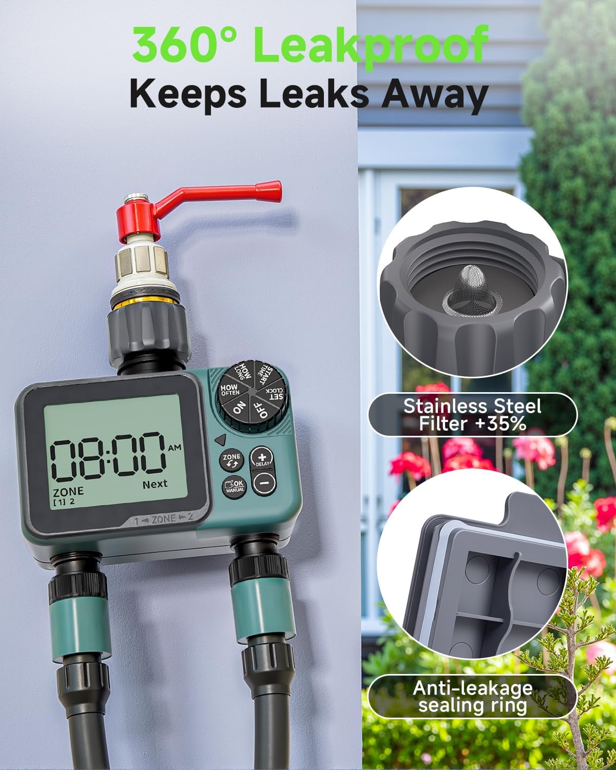 Sprinkler Timer, Programmable Hose Timer for Automatic Watering | Digital Water Timer with Rain Delay & Manual Mode