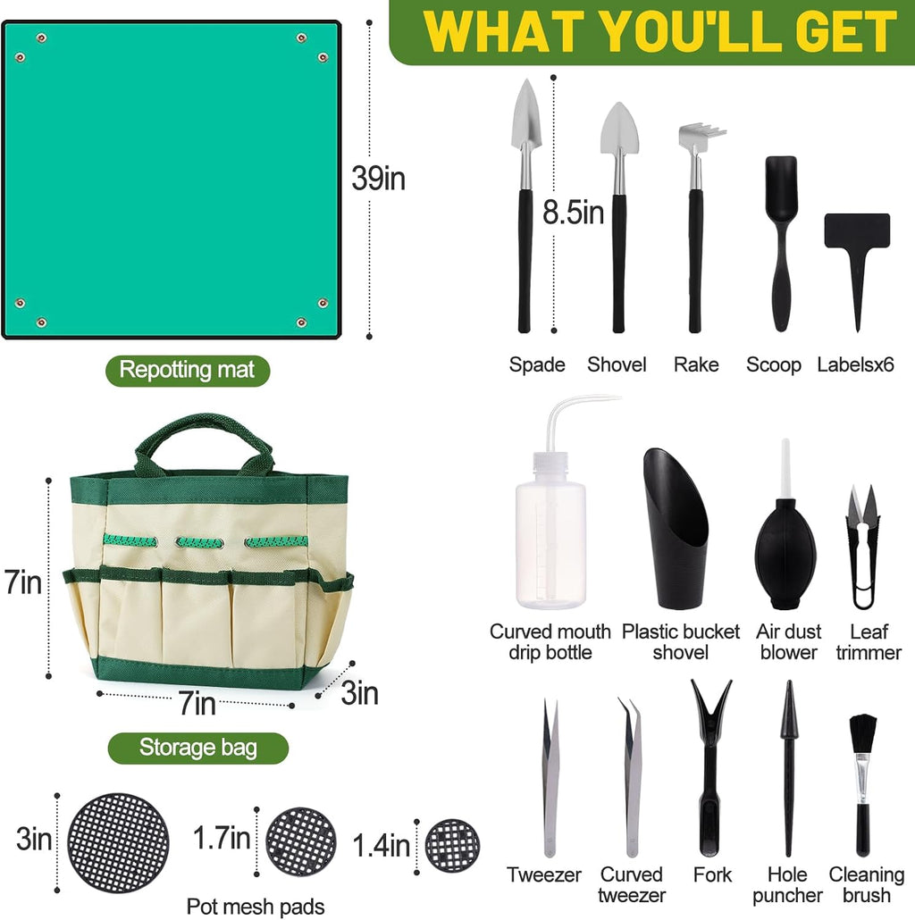 ANPHSIN 44pcs Small Gardening Tools Gifts for Women Beginners, Green | Garden Hand Tools Set for Indoor Succulent