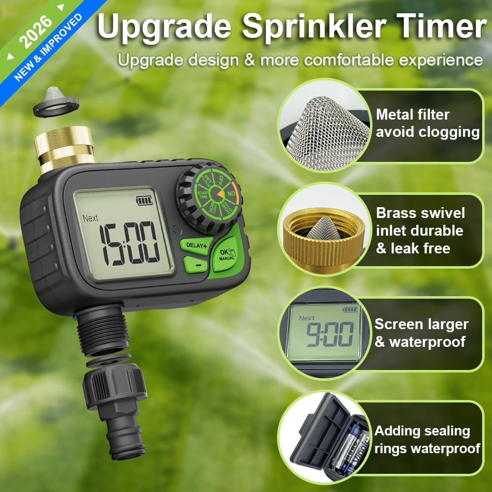Sprinkler Timer, Digital Water Hose Timer Irrigation Controller | Programmable waterproof watering timer with rain