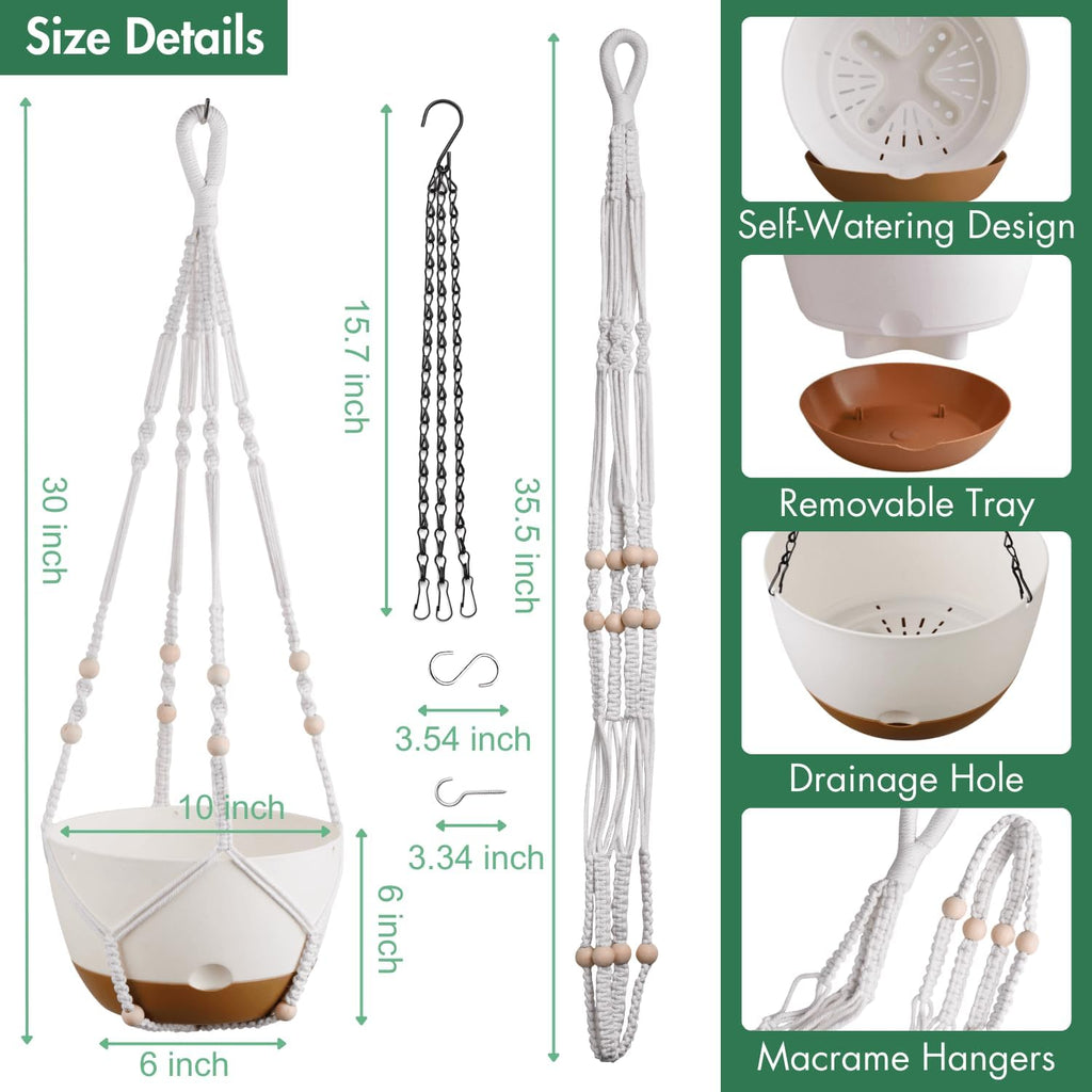 Set of 2-10 Inch Hanging Planters for Indoor Plants with Self-Watering Includes Hanging Pots for Plants, Outdoor