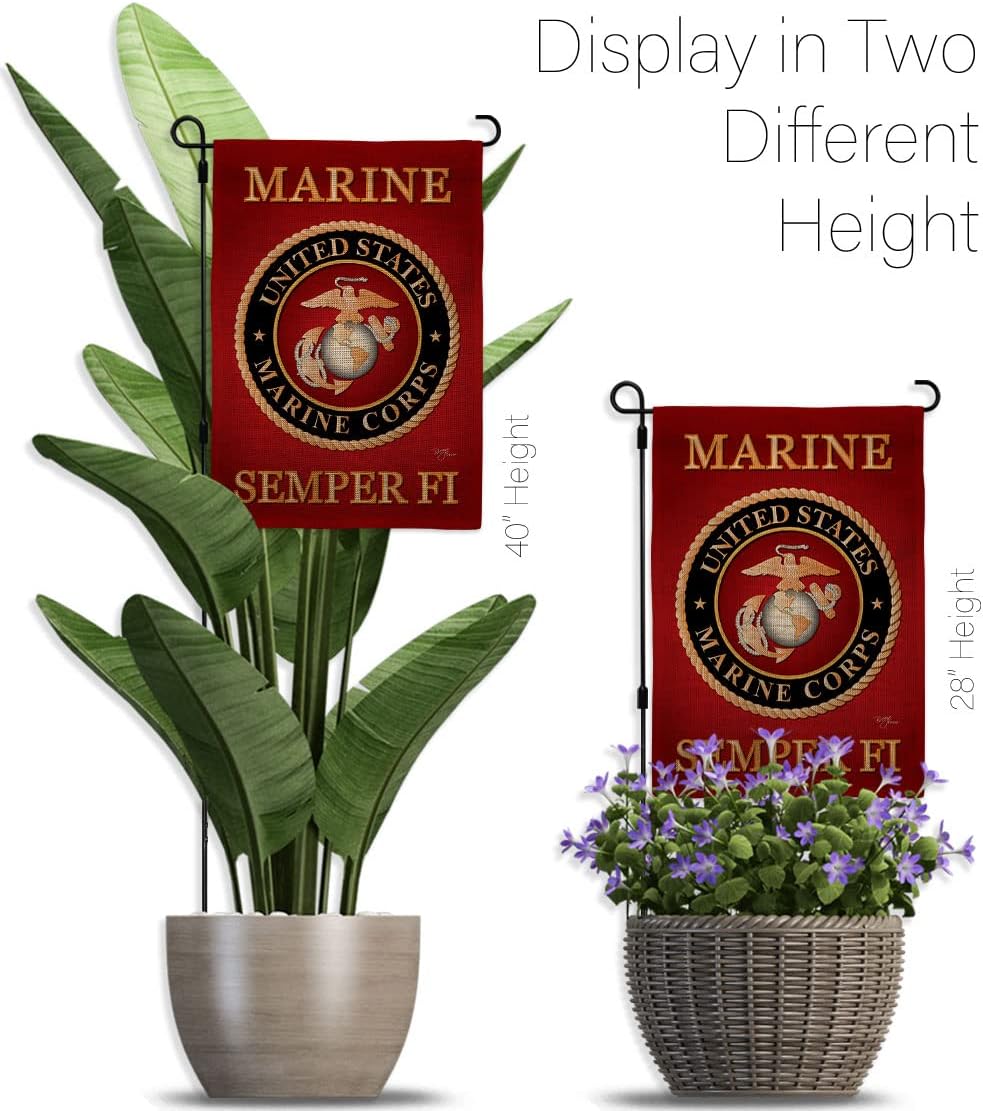 Marine Corps Burlap Garden Flag - Set with Stand Armed Forces USMC Semper Fi United State American Military Veteran