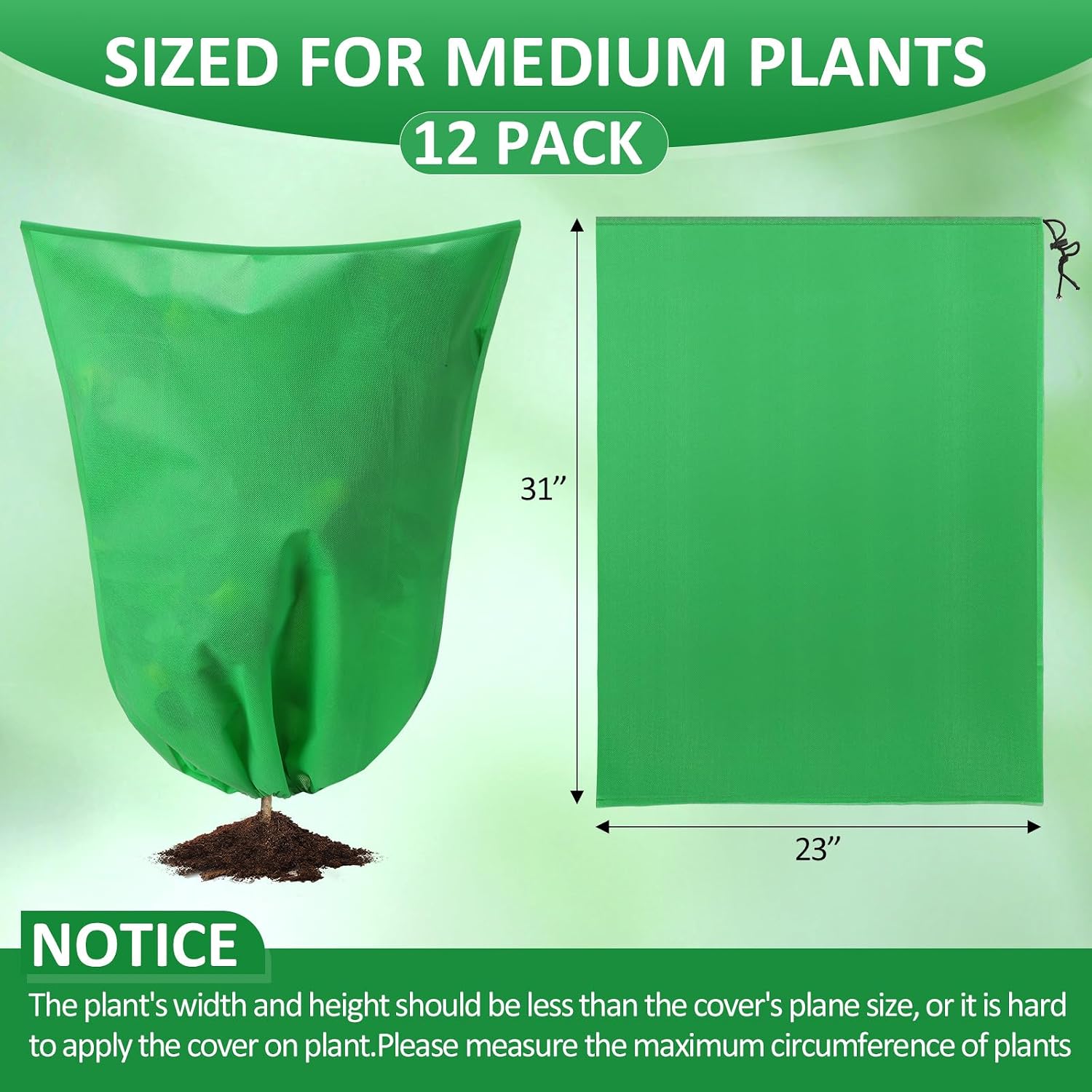 12 Packs Winter Plant Covers Freeze Protection Drawstring Tree Cover 23.62 x 31.5 in Large Reusable Frost Protection