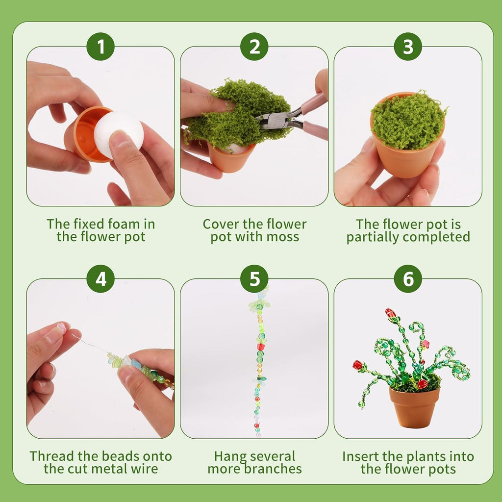 DREVIONARA 6384pcs Beaded Plants Kit Magnets for Fridge,Forever Plant Kit with Green Beads Leaf Glass Flowers for