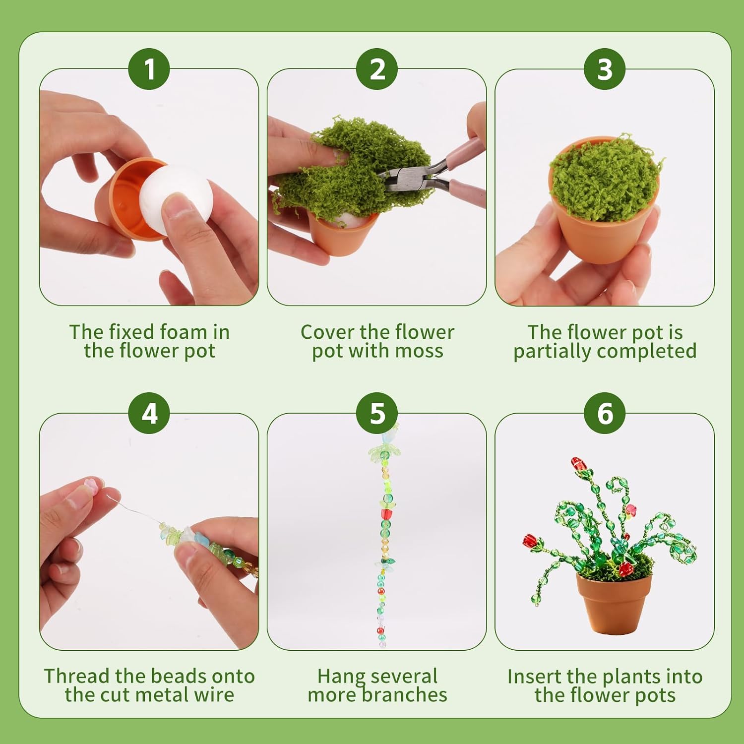 DREVIONARA 6384pcs Beaded Plants Kit Magnets for Fridge,Forever Plant Kit with Green Beads Leaf Glass Flowers for