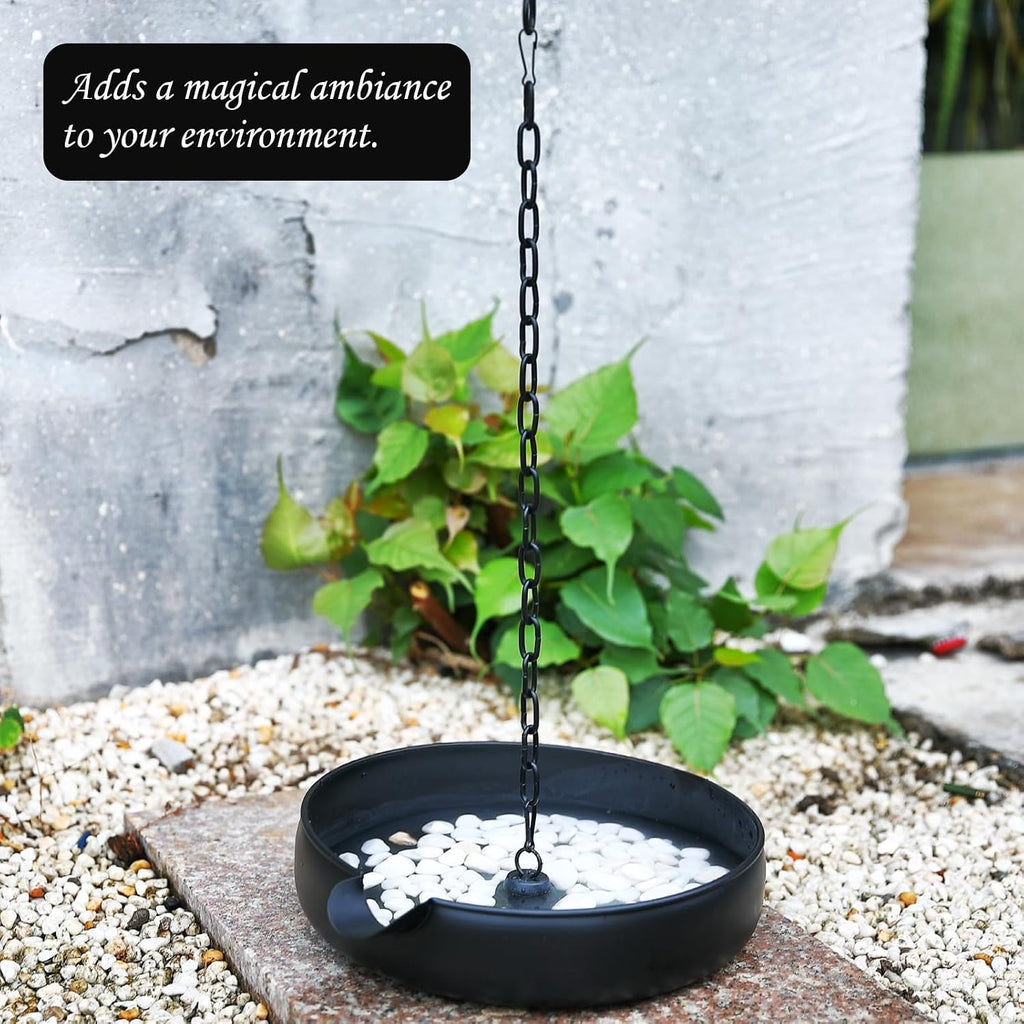 Rain Chain Anchoring Basin, Metal Bowl for Rain Chain Downspout Gutters, Black Rain Chain Basin of Chain Display for
