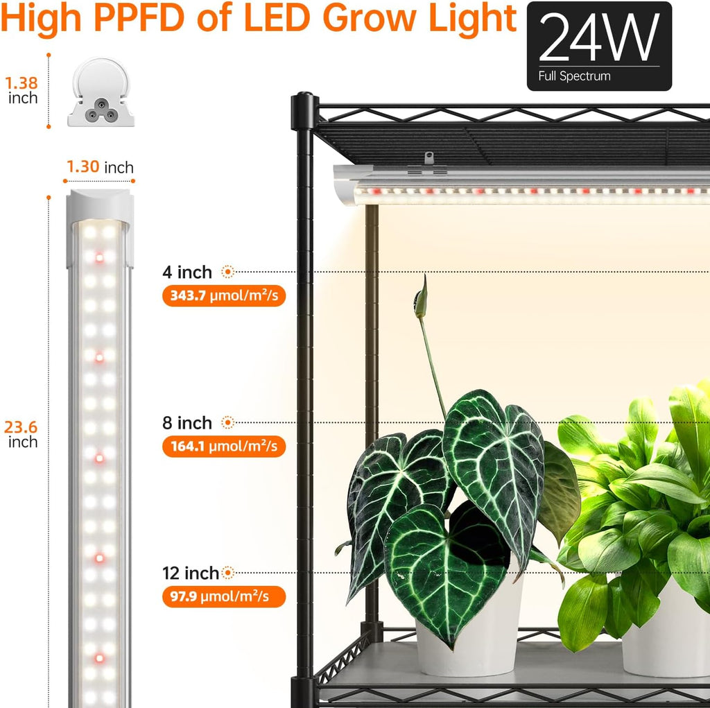6-Tier Plant Shelf with Grow Light, 35.4x13.8x71in | Grow Light Shelf, Indoor Plant Stand, 5-Pack Full Spectrum Plant