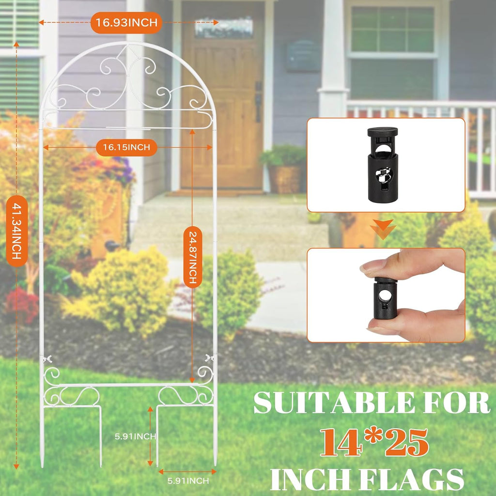 Liitrton Garden Flag Holder Stand Fits Max 14" x 25" Outside Flags, White | Yard Flag Holder | Decorative Metal Garden