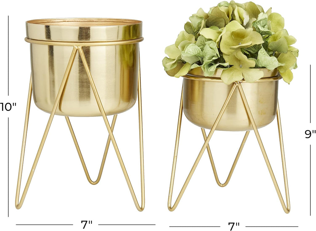 CosmoLiving by Cosmopolitan Metal Indoor Outdoor Planter Small Planter Pot with Removable Stand, Set of 2 Planters 7"