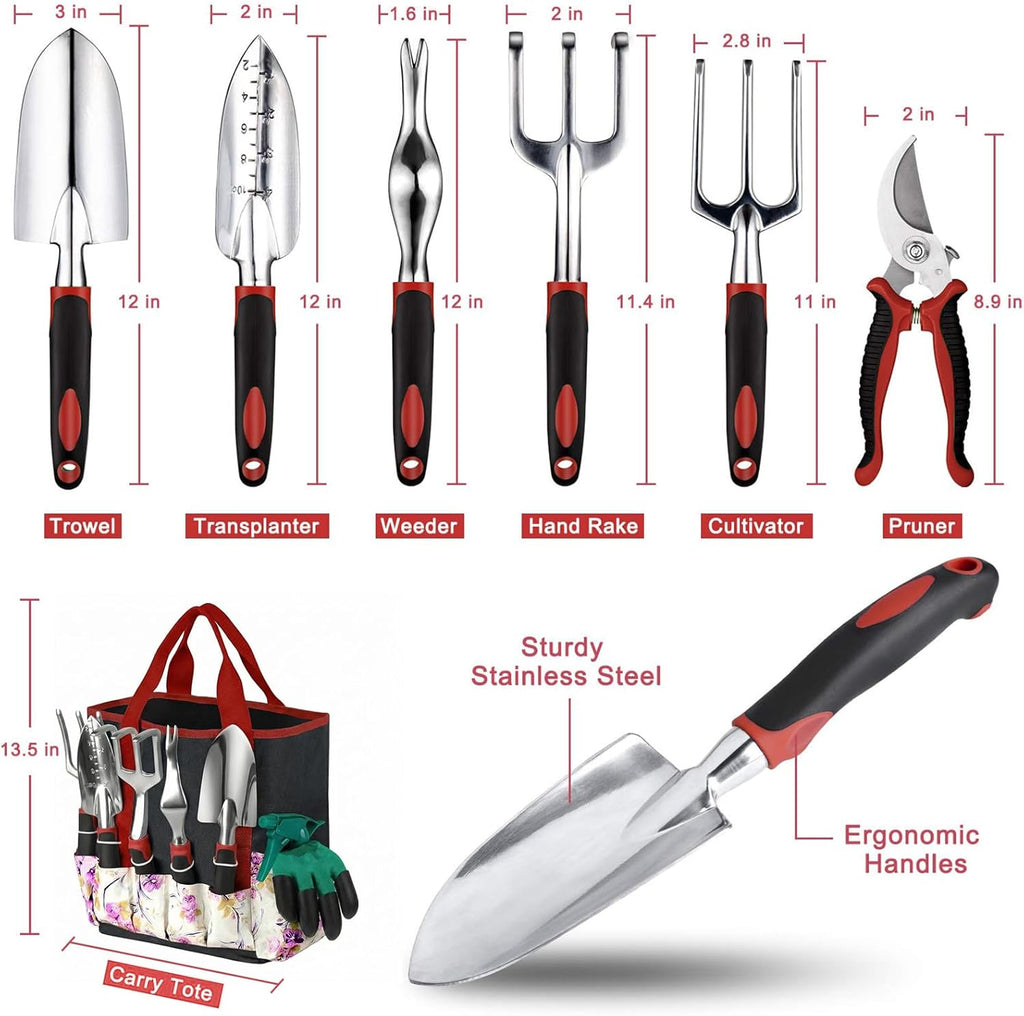 Tudoccy 30-Piece Garden Tool Set, Stainless Steel with Tote Bag | Non-slip ergonomic rubber handles, ideal gift for