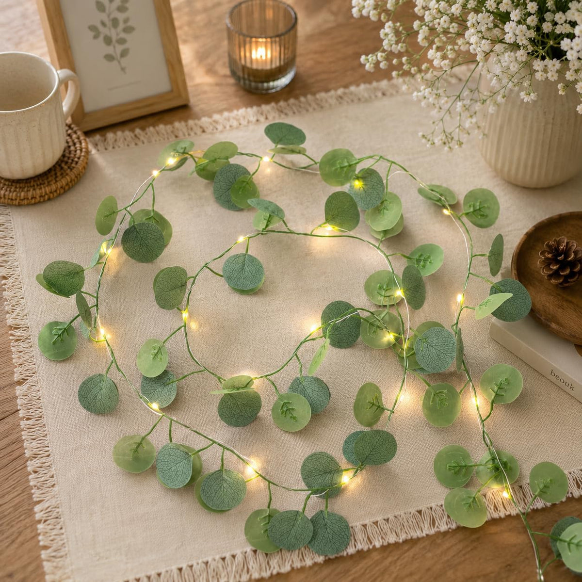 Vine Fairy Lights, 6.5FT 40 LEDs Eucalyptus String Lights, 2 Pack