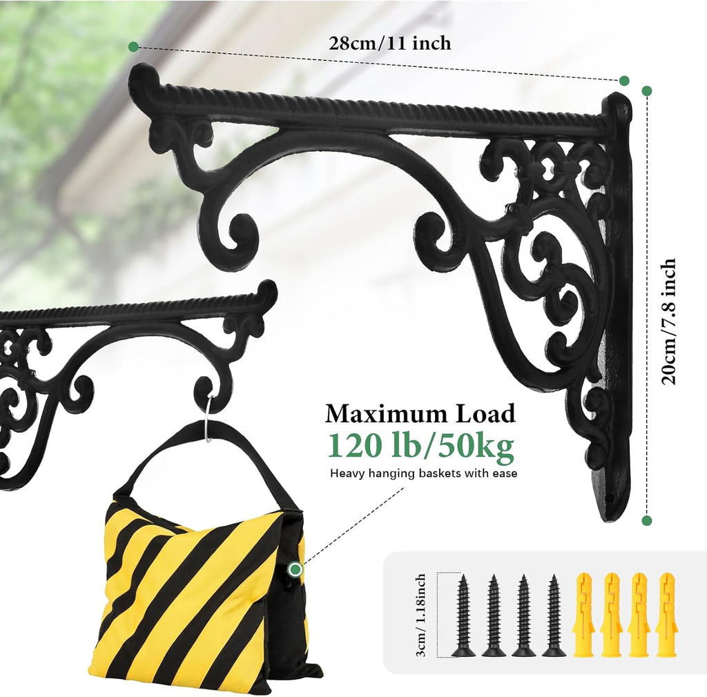 Heavy Duty Metal Plant Hanger Wall Mounted - 2 Pack Rustproof Plant Hooks for Hanging Plants, Flower Pots, Bird