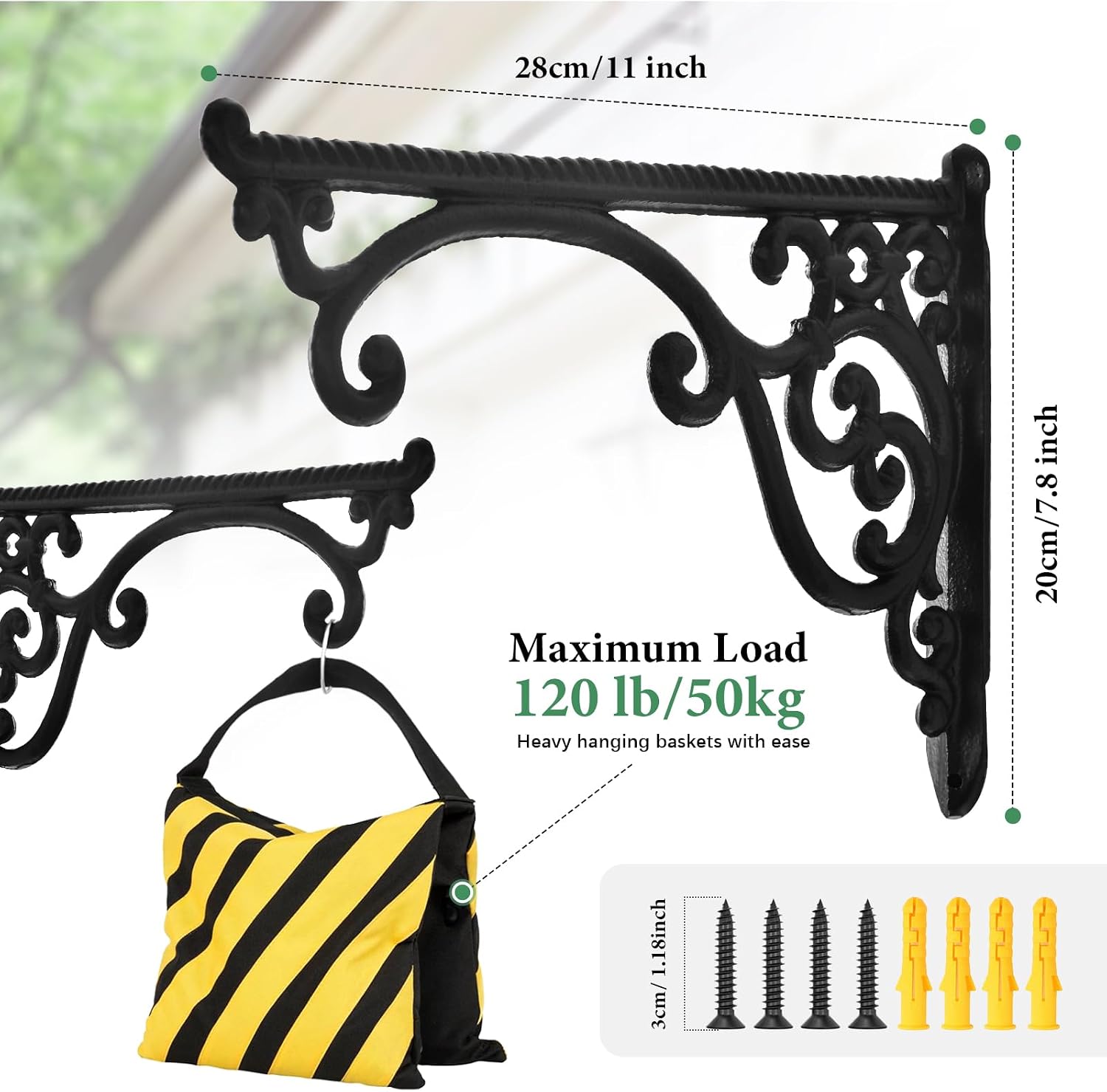 Heavy Duty Metal Plant Hanger Wall Mounted - 2 Pack Rustproof Plant Hooks for Hanging Plants, Flower Pots, Bird