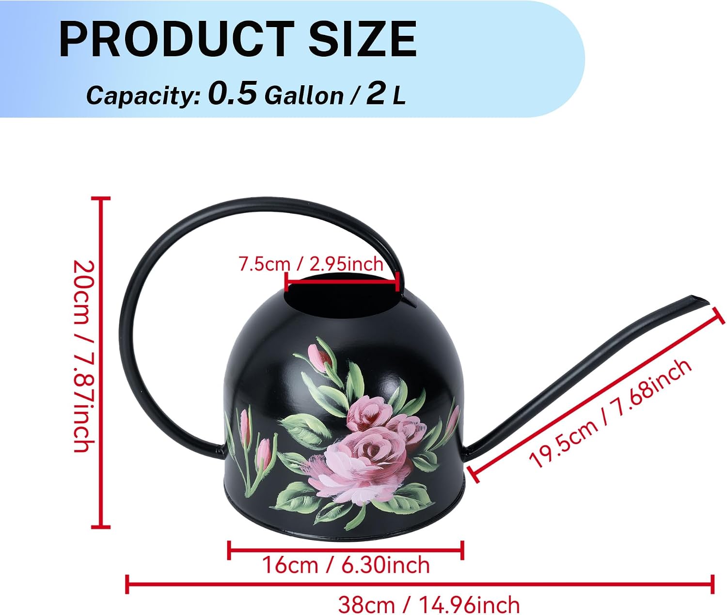 MOYEE Metal Small Watering Can for Indoor Outdoor Plants, Pretty Water Cans | Hand-painted Flowers, Durable Rust-proof