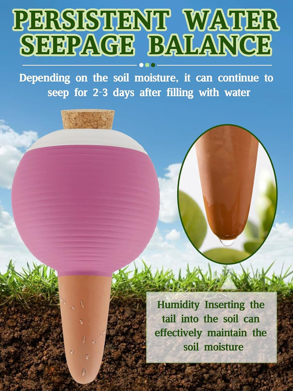 4Pcs Plant Watering Globes, Kalolary Large Terracotta Automatic Watering Stake Devices with Wooden Stopper for Pots