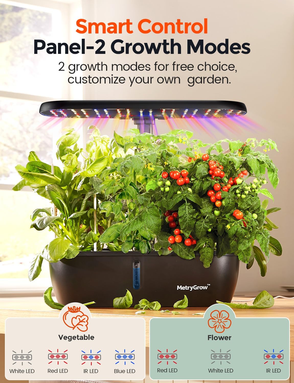MG-15 Hydroponic Growing System Kits, Smart Indoor Garden with 24W Grow LED Light Full Spectrum, 15 Pods Herb Garden