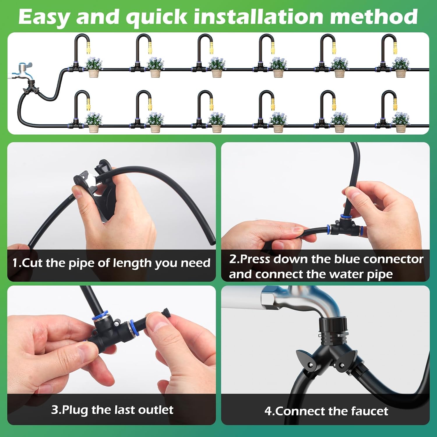 Drip Irrigation System 100 FT with 32 Nozzles, 360° Adjustable Bendable Garden Watering Misting System for Greenhouse