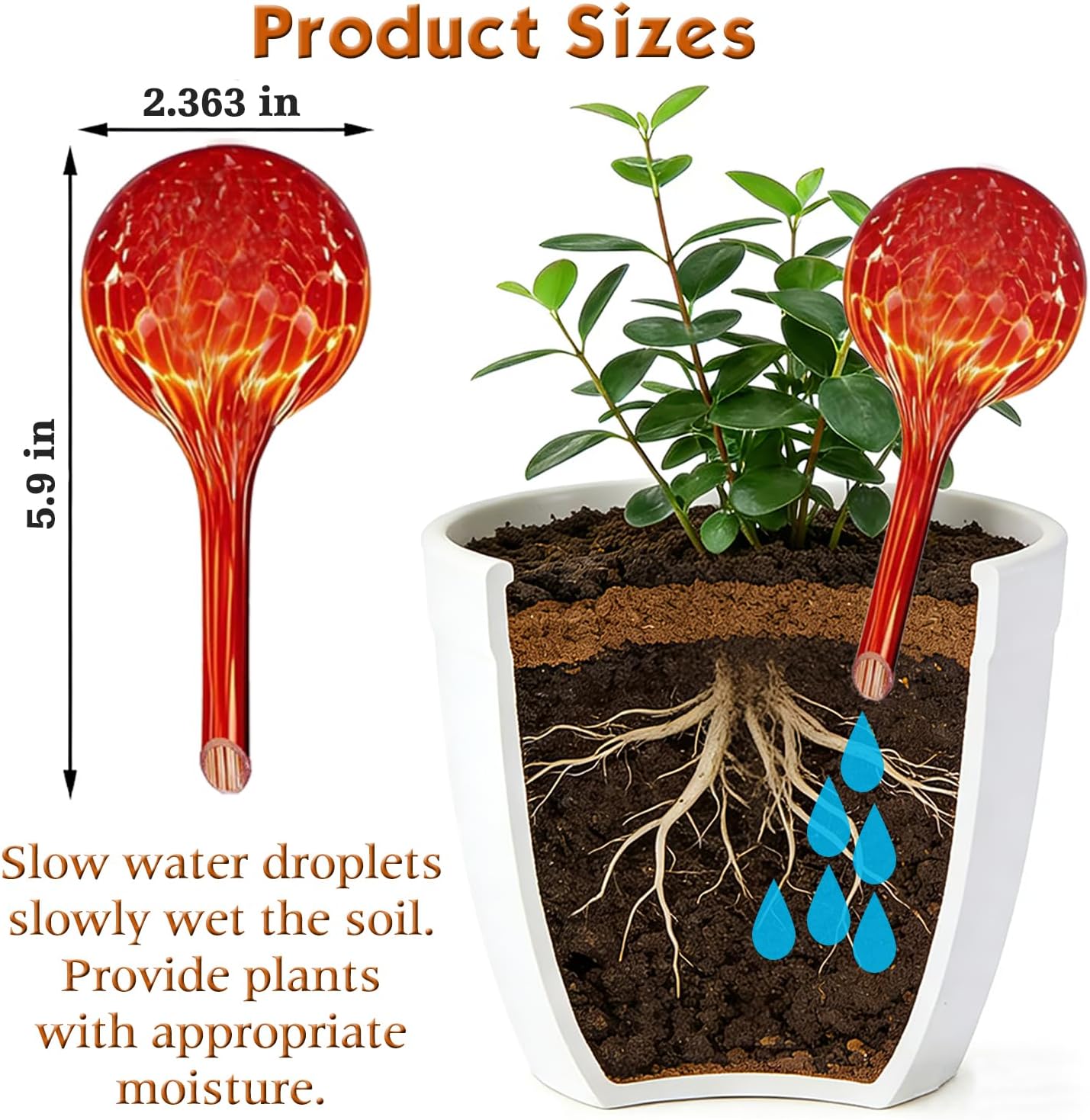 Plant Self Watering Globes, Colorful Glass Plant Watering Device Outdoor | 6pcs Automatic Watering Bulbs for Vacation