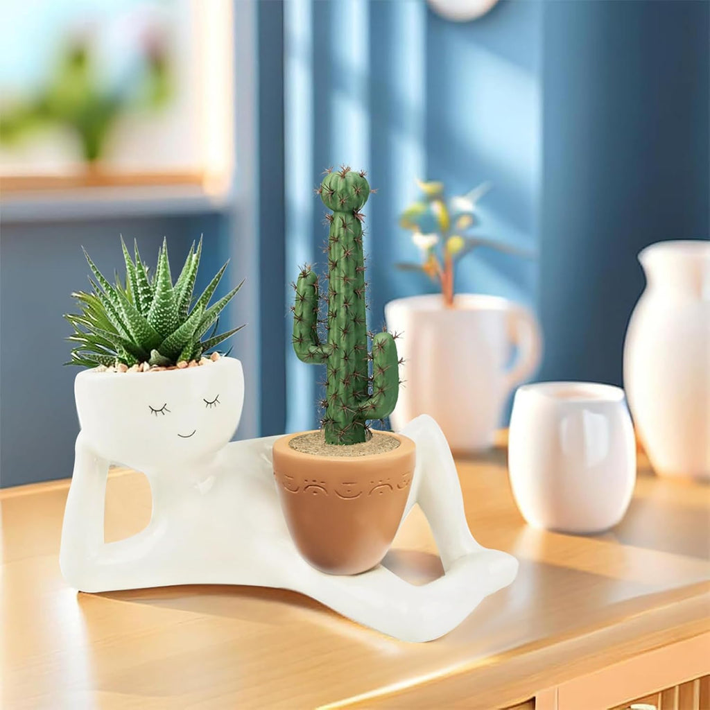 Lazy Guy Funny Plant Pots, Cute Smily Face Planter Pot with Drainage Hole | Goofy Garden Planter, Unique Cactus Plant