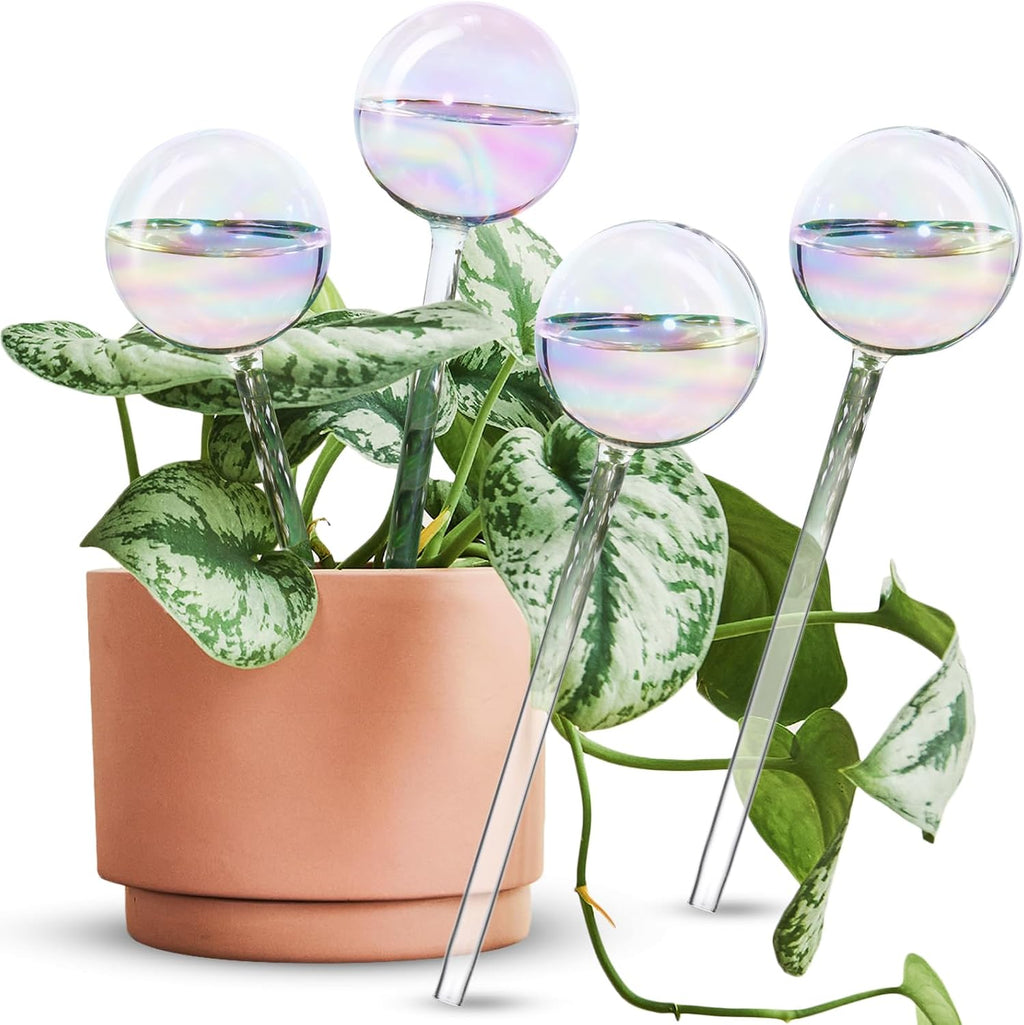 Tomorotec 4Pcs Rainbow Glass Plant Watering Globes, Self Watering Spikes