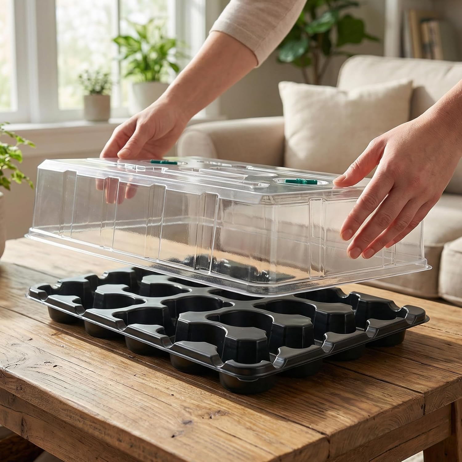 4 Pack 20 Cell Seed Starting Trays with 4 Vented Humidity Domes | Compatible with standard 3 inch nursery pots. Thick