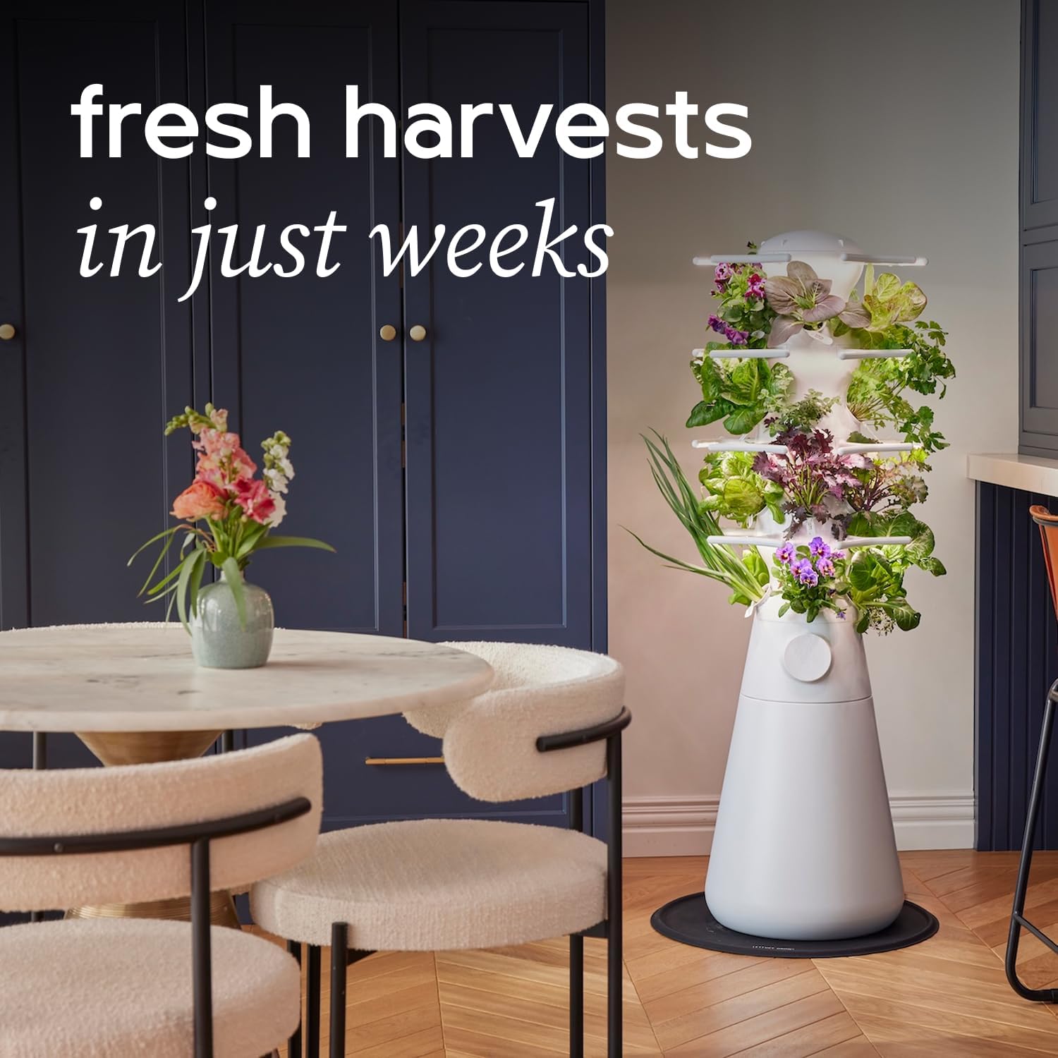Farmstand Nook 4ft.7" Vertical Hydroponic Garden Tower | Self-Watering, LED Grow Lights, 20 Live Seedlings, Smart
