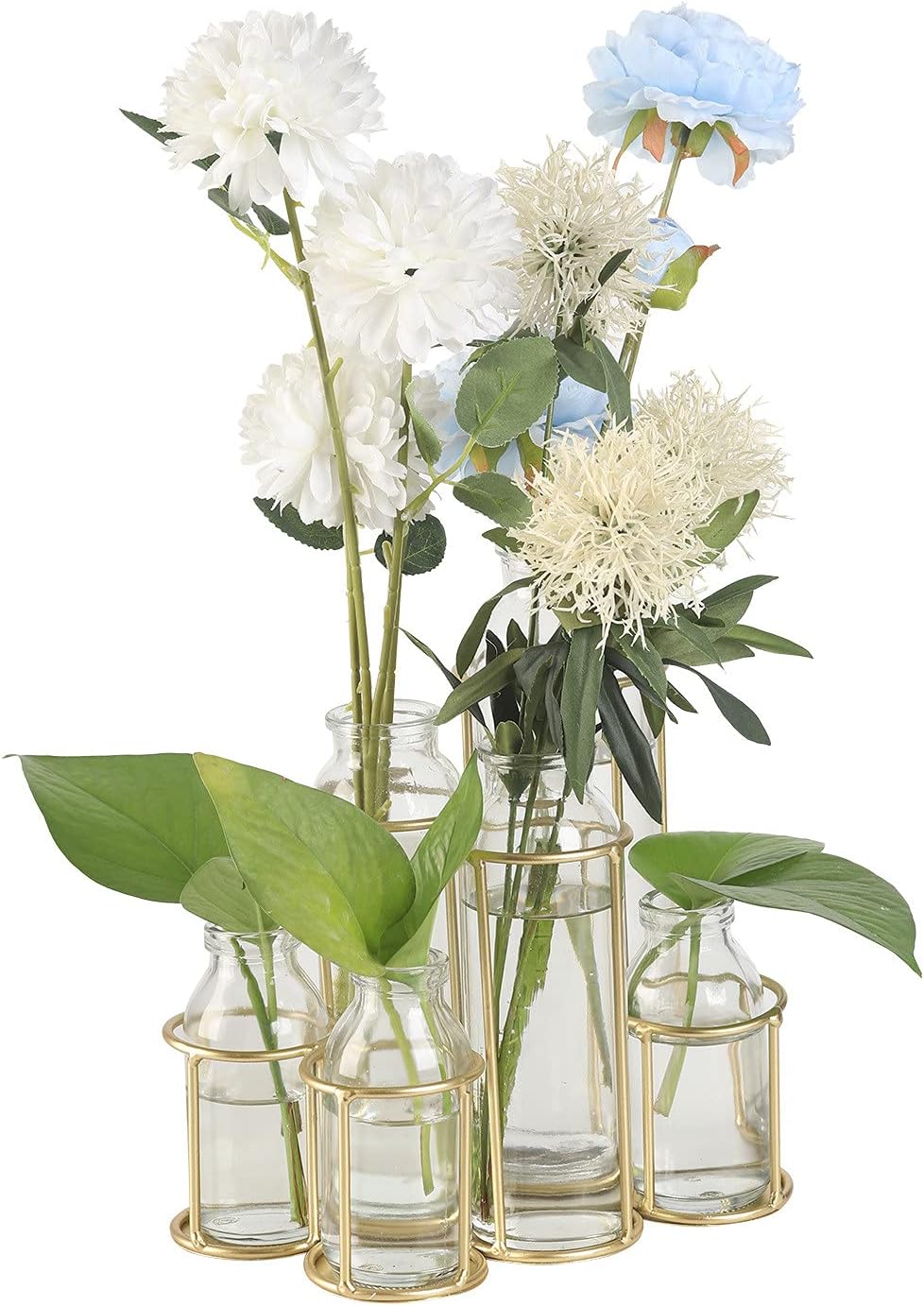 Flower Vases with 6 Bottle Crystal Clear Glass Flower Vase with Metal Stand Propagation Station Plant Display Holder
