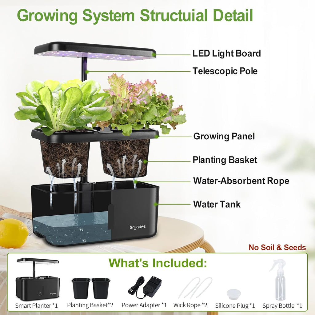 Indoor Garden System 19 Watt LED Growing Light Upgrade 2 Self-Watering Soil-Cultivated Growing Pots Gardening Gifts for