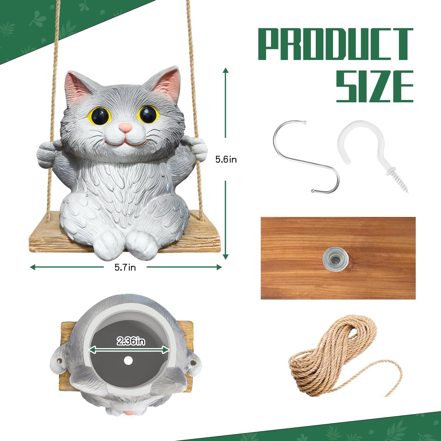 Cat Hanging Planters for Indoor Plants with Drainage Hole | Small Cute Hanging Planters Succulent Pots, Unique Resin