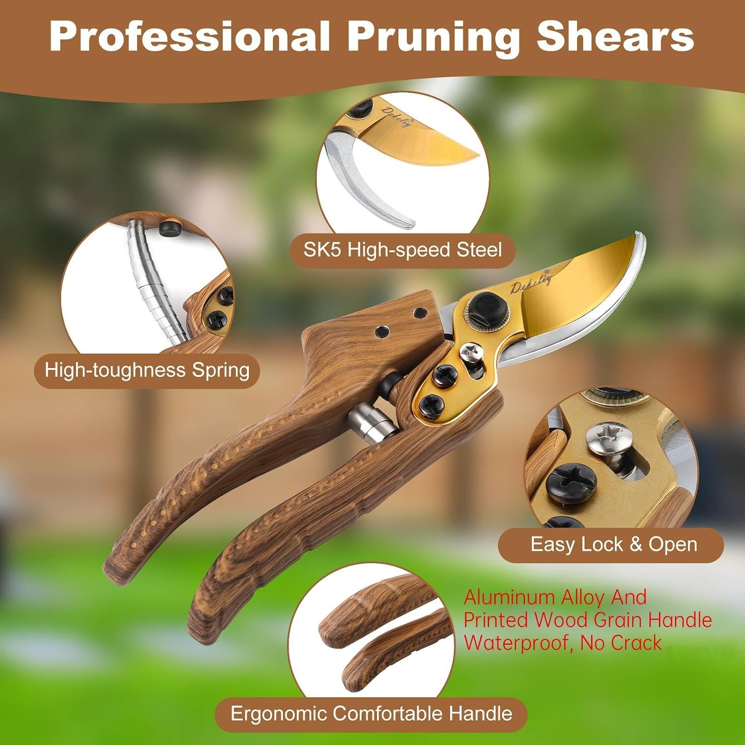 2Pack Garden Pruning Shears Set: Ultra Sharp SK5 Blade Gardening Shears & Precision Garden Scissors,Wood Like&Wide
