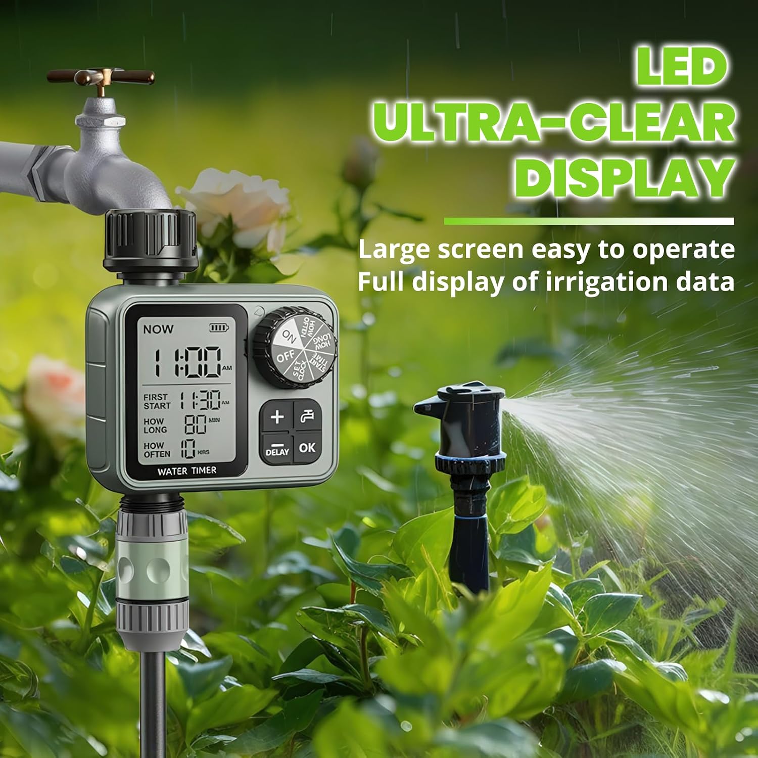 Sprinkler Timer for Garden Hose, Irrigation Water Timer with Rain Delay, Automatic Manual Watering for Lawn Yard