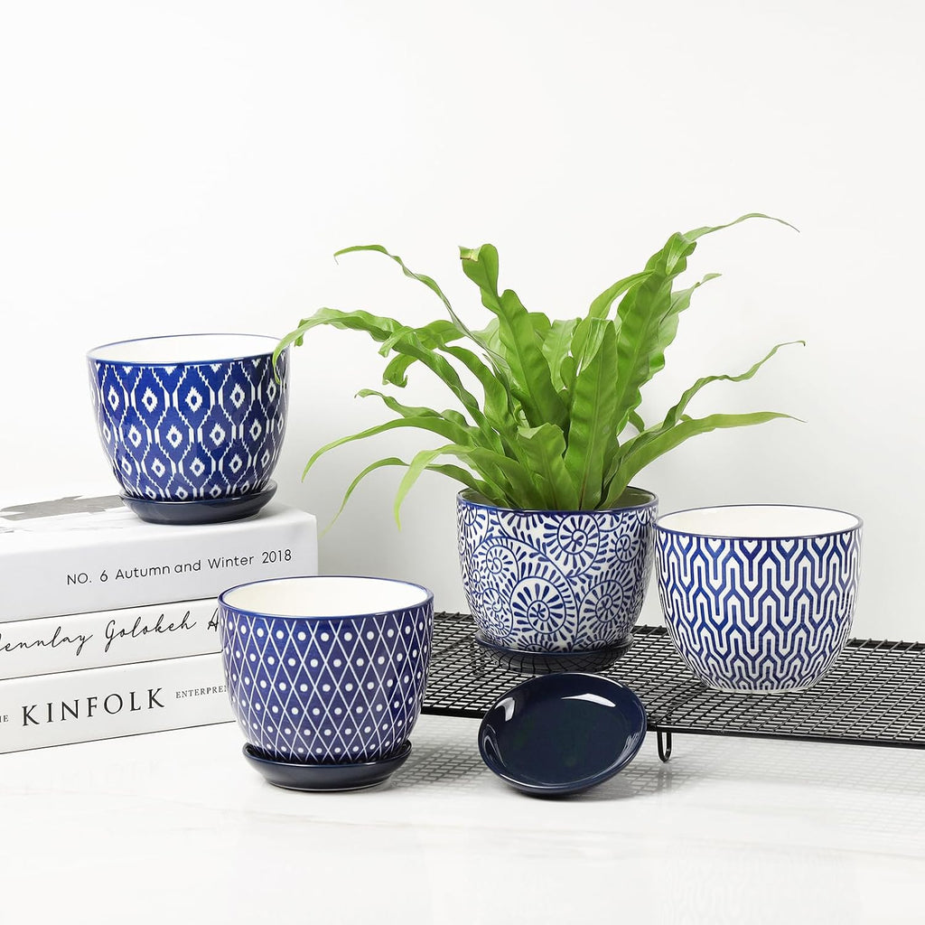 Selamica Ceramic Succulent Pots, 4.6 Inch Small Plant Pots with Drainage Holes & Saucers, Succulent Planters for Indoor