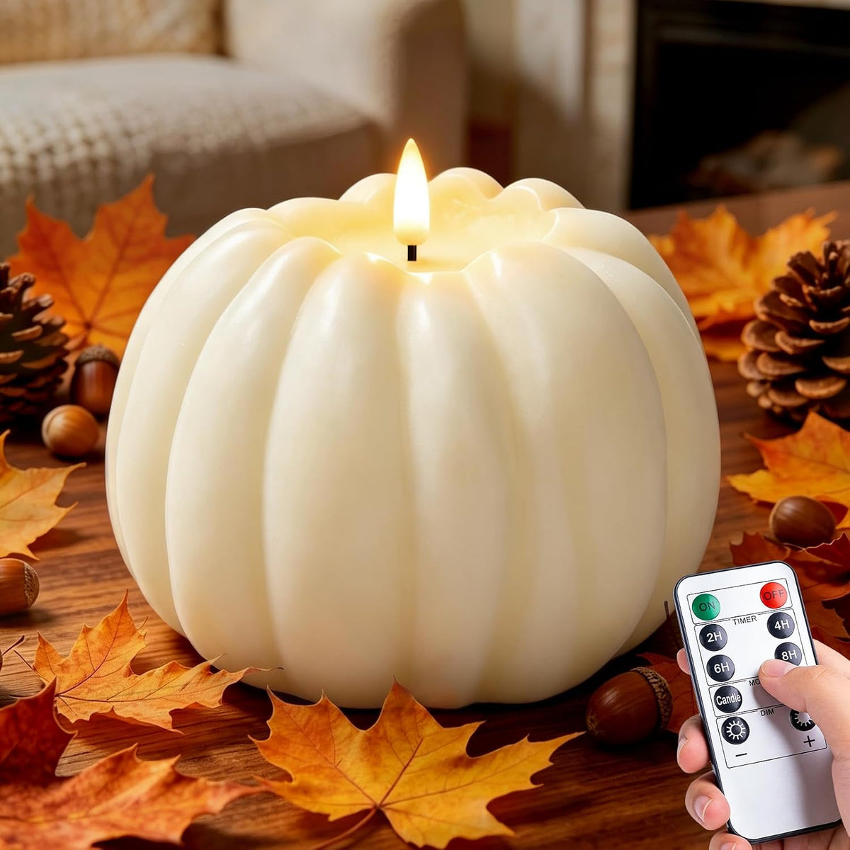 Fall Decor, Fall Decorations for Home, Large Flameless Pumpkin Candle White