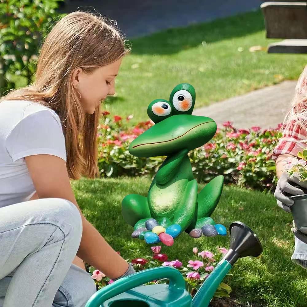 Large Outdoor Sitting Frog Statue - 9" Cute Garden Decor for Yard, Resin Animal Sculpture for Patio & Backyard